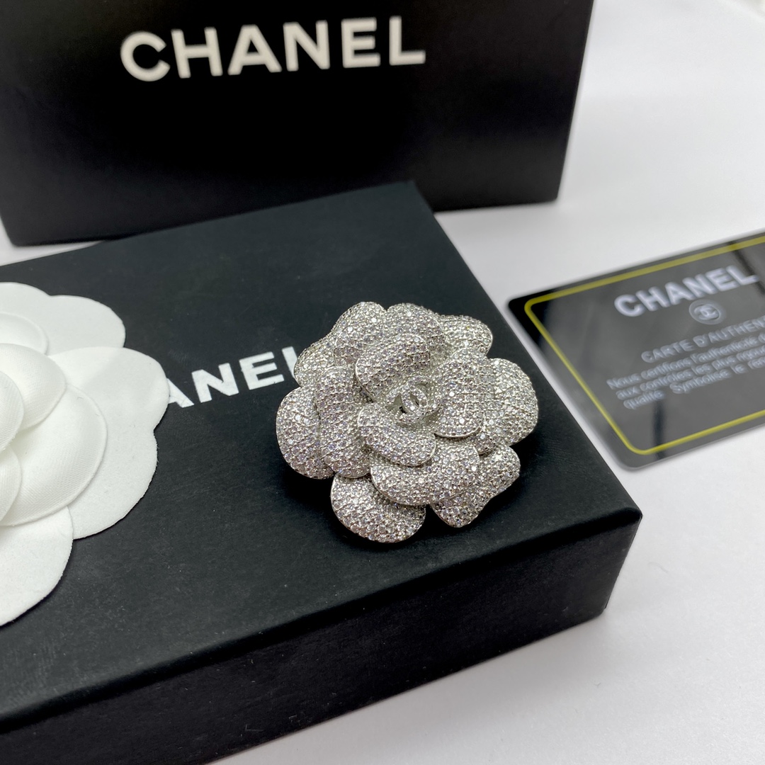 Chanel Silver Camellia Flower Brooch - Rep Fashion™