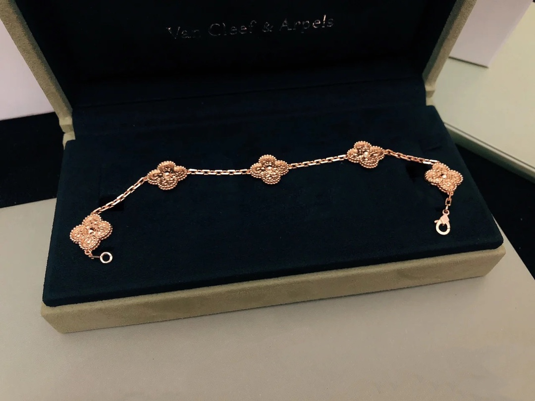 VCA Vintage Alhambra Bracelet Necklace, 5Motifs, Rose Gold,No Diamond - Rep Fashion™