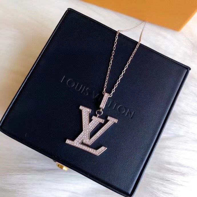 Louis Vuitton Full Diamond Silver LV Monogram Pendant Necklace - Rep Fashion™
