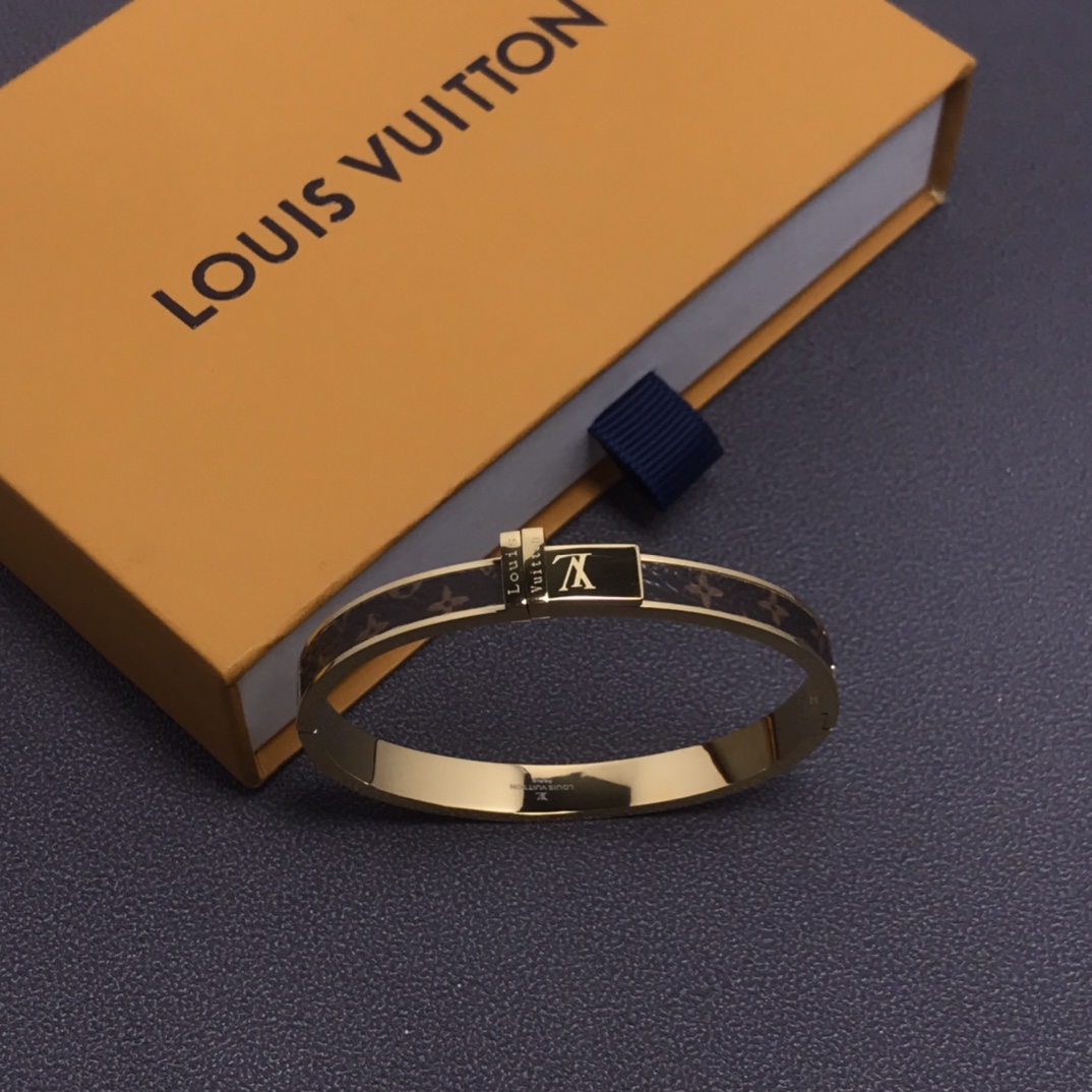 Louis Vuitton Leather Golden Bangle Bracelet - Rep Fashion™