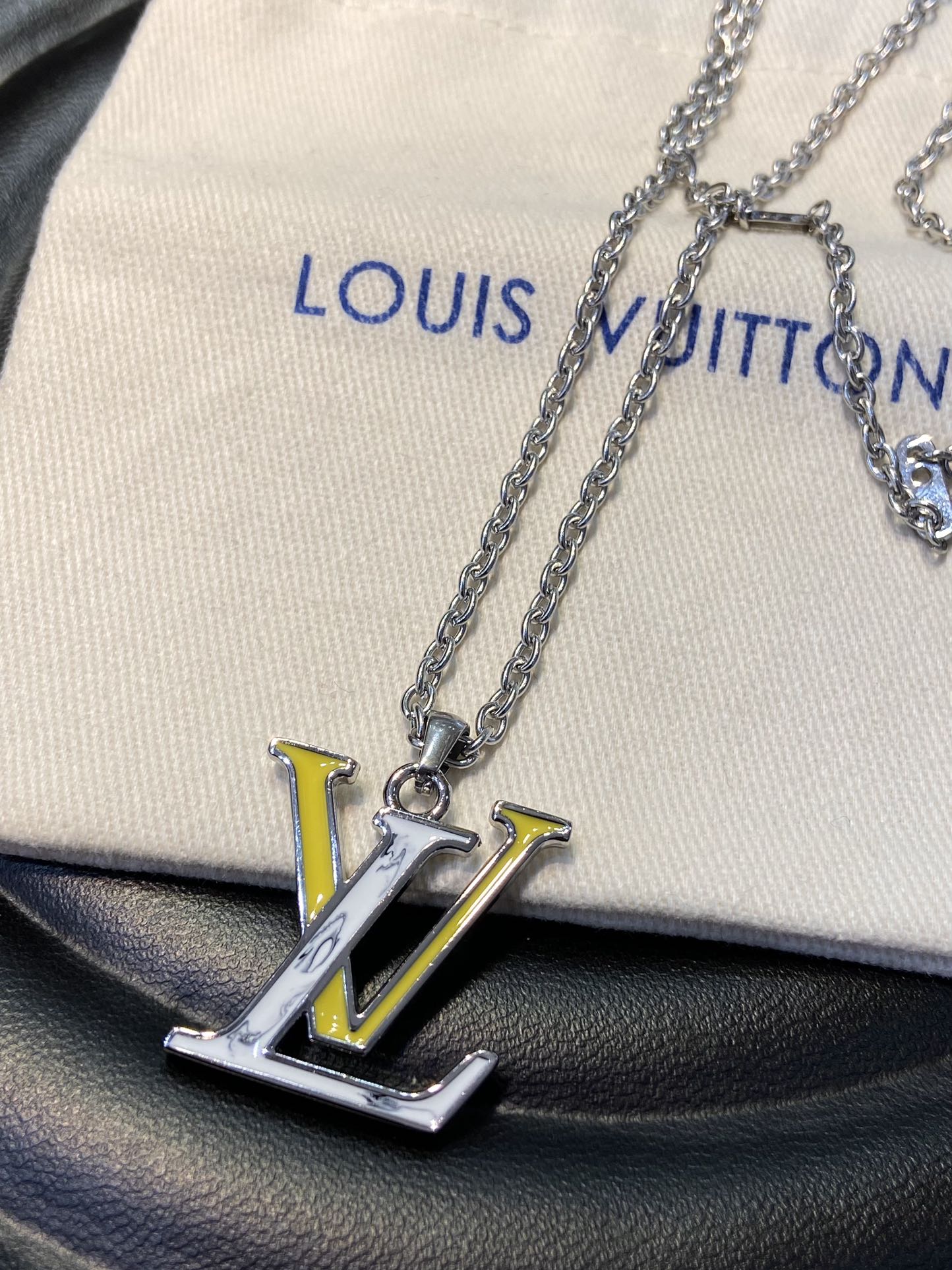 Louis Vuitton White Yellow LV Monogram Penddant Necklace - Rep Fashion™