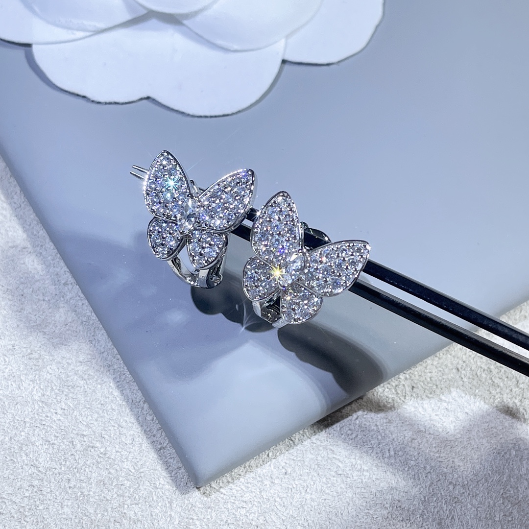 VCA Paved Diamond Silver Butterfly Earrings - Rep Fashion™