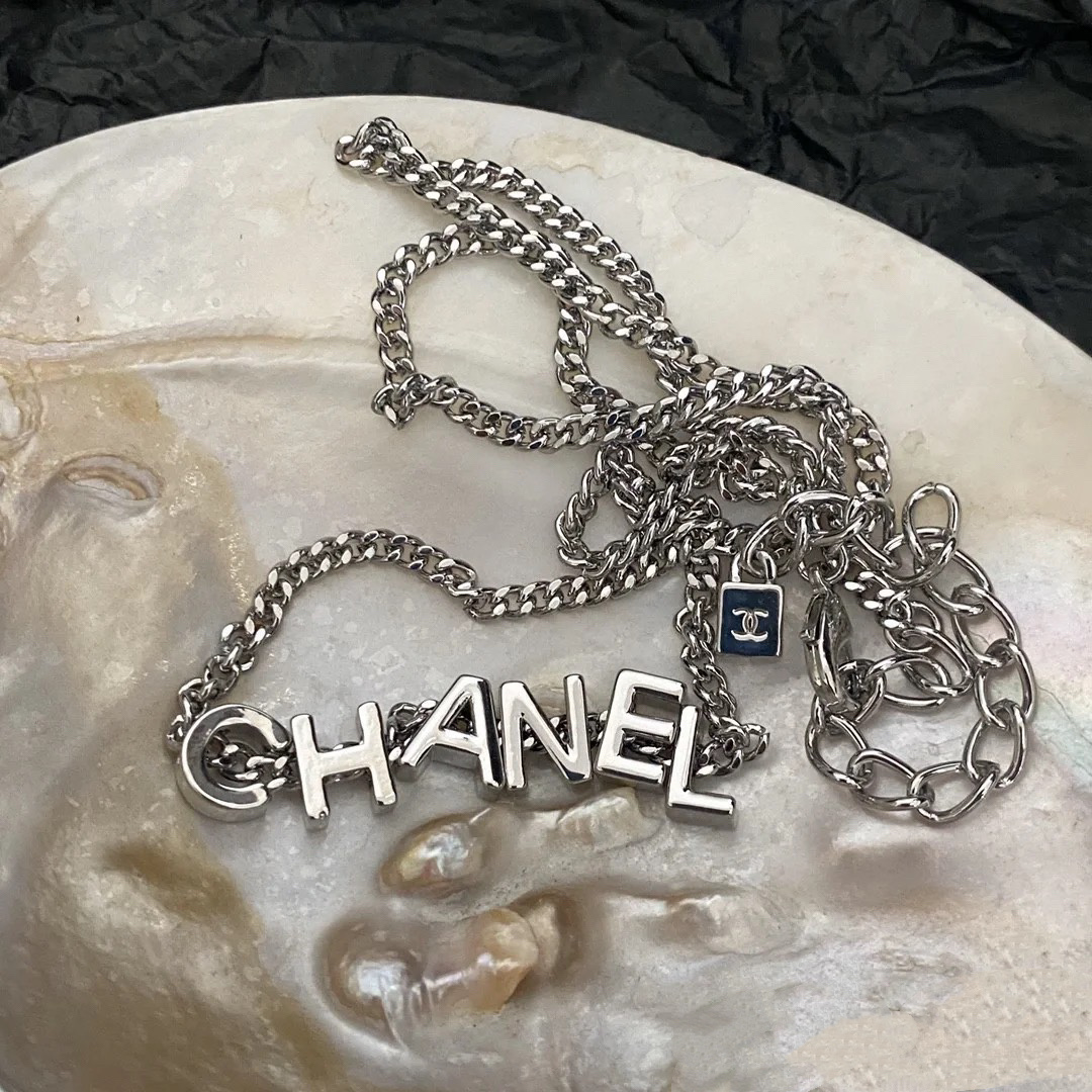 Chanel Unisex Silver Cuban Chain Monogram Necklace - Rep Fashion™