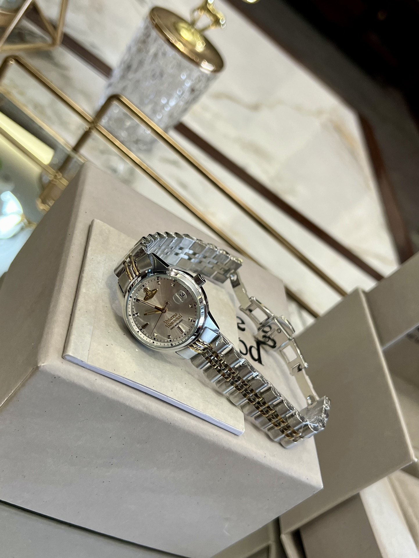 Vivienne Westwood Silver Gold Mixed Color Band Watch - 30MM - Rep Fashion™