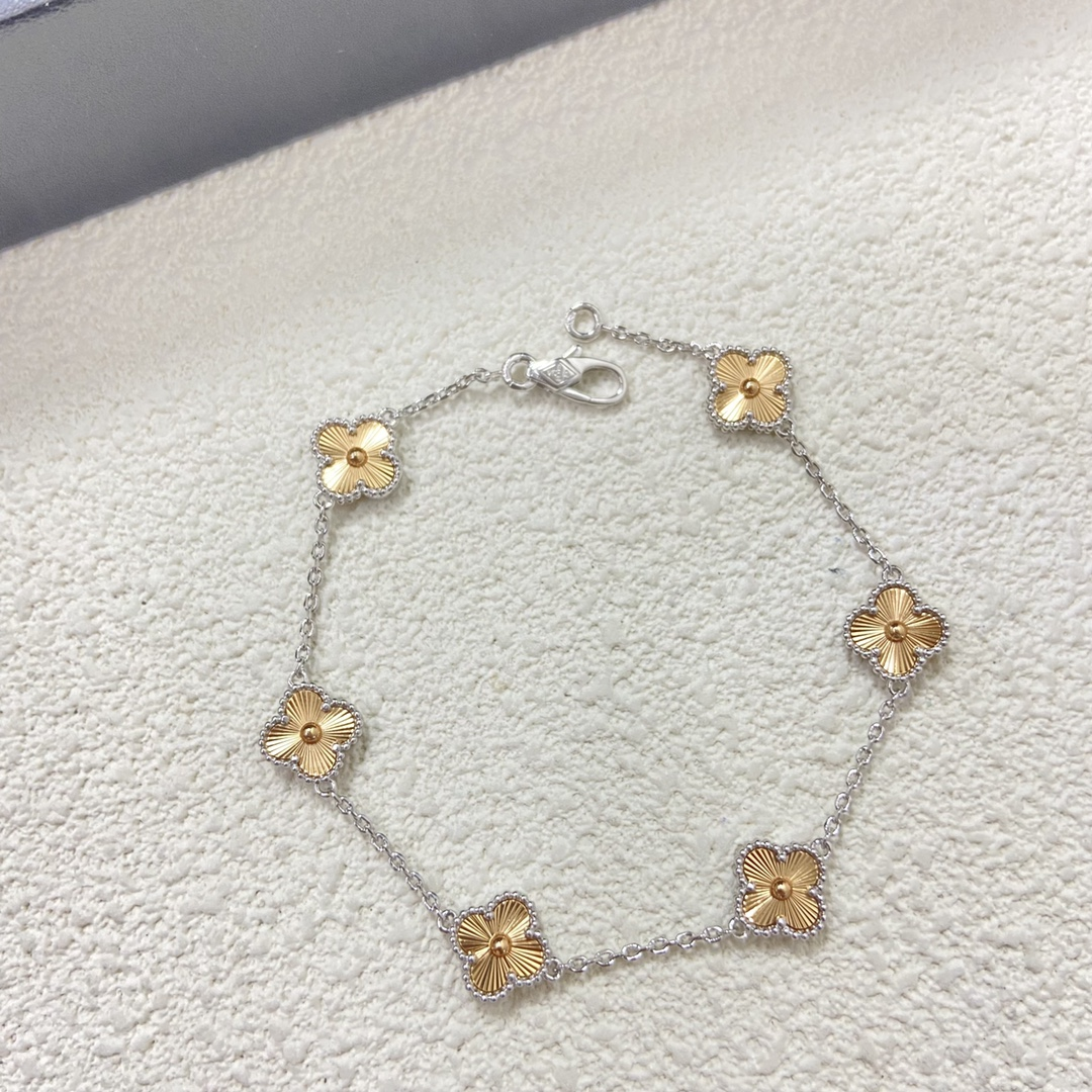 VCA Two-tone Guilloche Sweet Alhambra Bracelet, 6 Motifs - Rep Fashion™