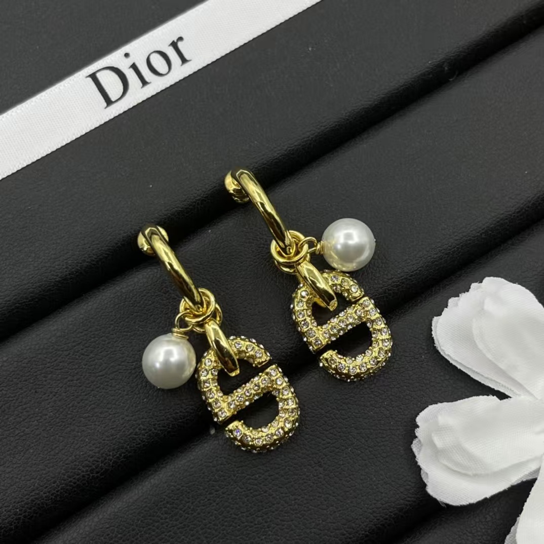 Dior Hoop with Pearl and CD Dangle Earrings - Rep Fashion™