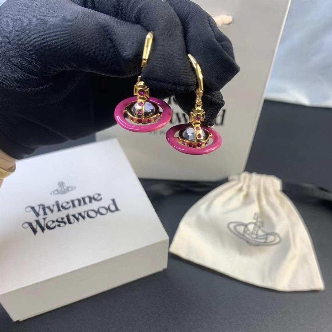 Vivienne Westwood Enamel Pink Blue Black Saturn Earrings - Rep Fashion™