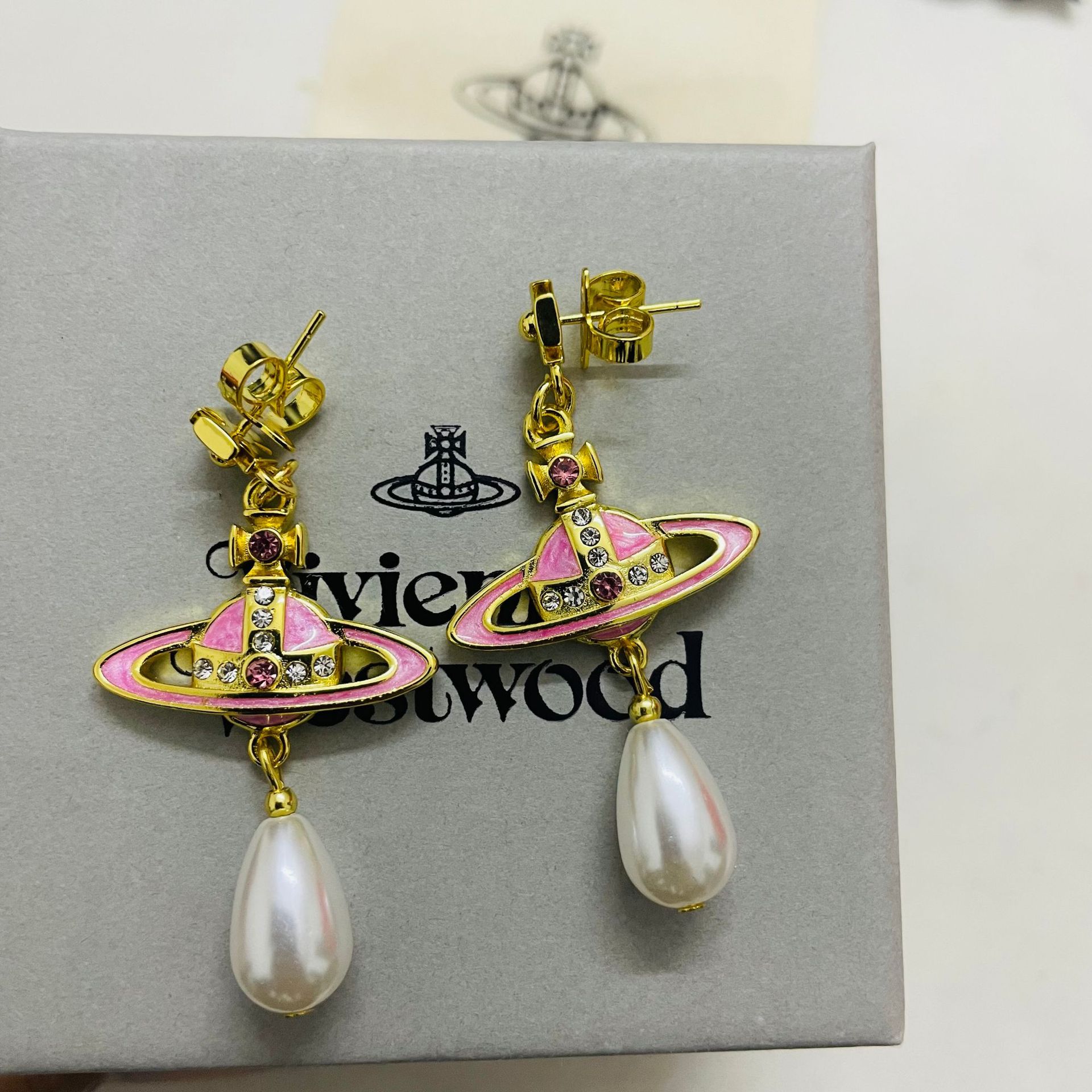 Vivienne Westwood Vintage Pink and Purple Saturn Earrings - Rep Fashion™