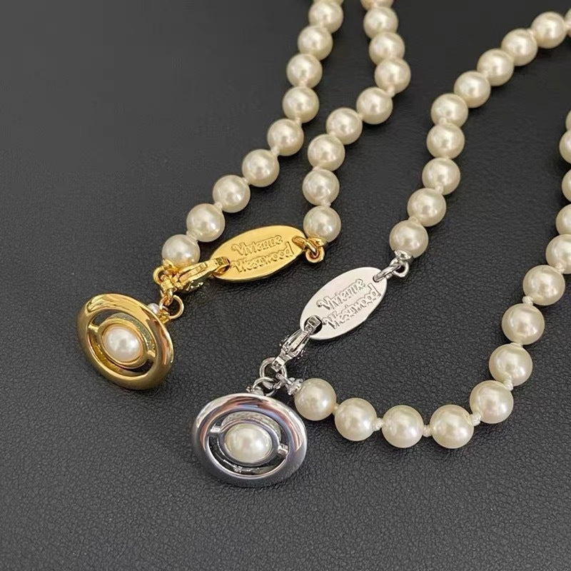 Vivienne Westwood Enamel Saturn Pearl Necklace - Rep Fashion™
