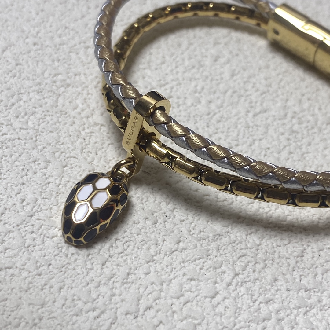 Bvlgari Two Layers Serpenti Viper Bracelet with Snake Head Charm - Rep Fashion™