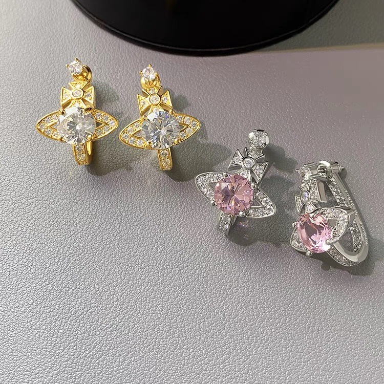Vivienne Westwood Pink White Diamond Saturn Earrings - Rep Fashion™