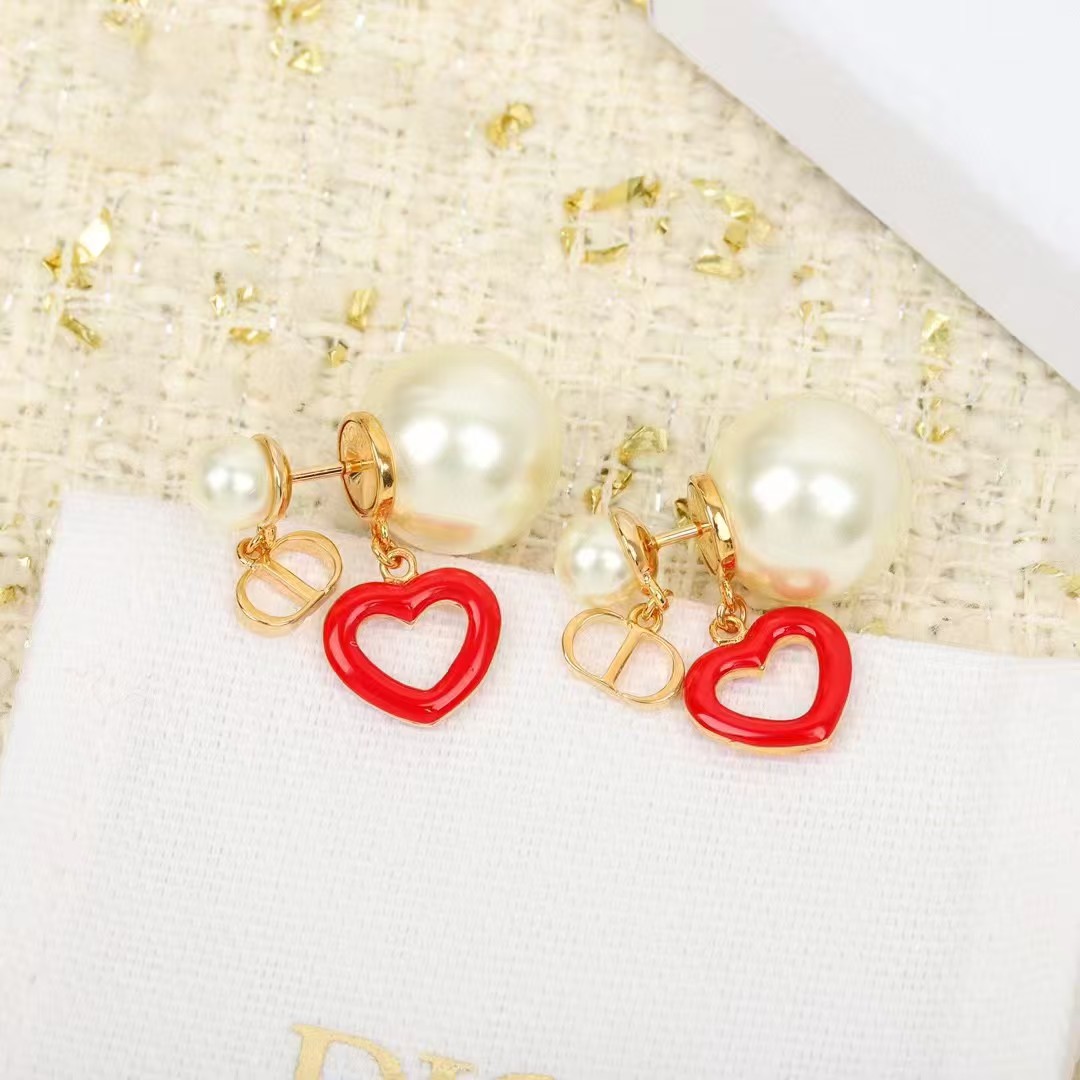 Dior CD Heart Drop Front Back Pearl Stud Earring - Rep Fashion™