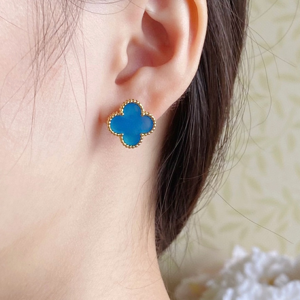 VCA Blue Carnelian Clover Earrings - Rep Fashion™