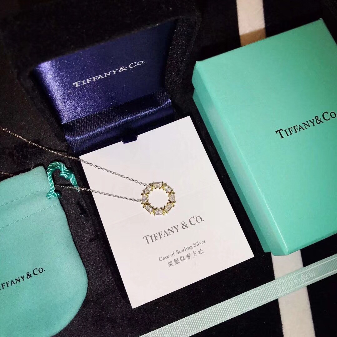 Tiffany Mixed Metal Color Cross Round Pendant Necklace - Rep Fashion™