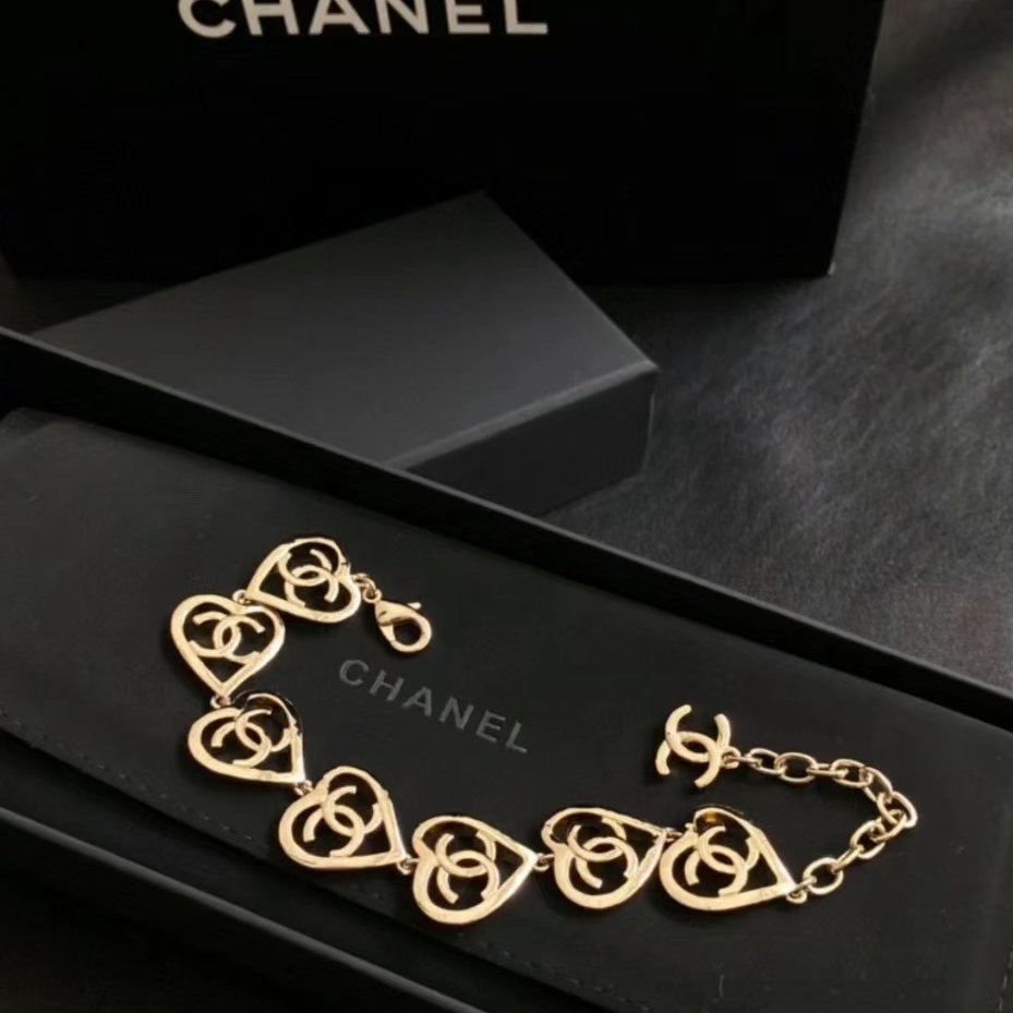 Chanel Hollow Heart Bracelet Earrings Ring Leather Necklace - Rep Fashion™