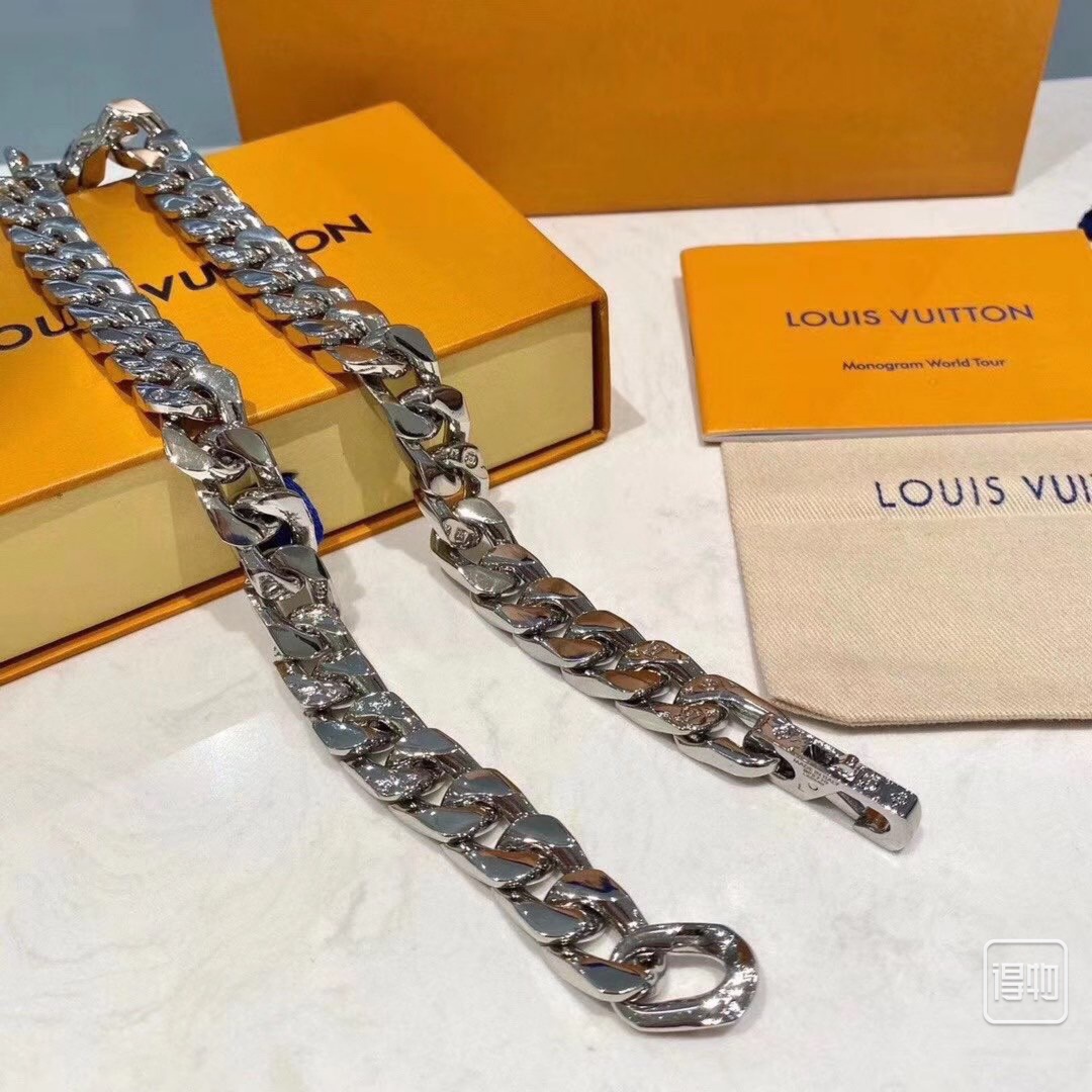 Louis Vuitton Flat Chunky Cuban Chain Bracelet Necklace Mens - Rep Fashion™