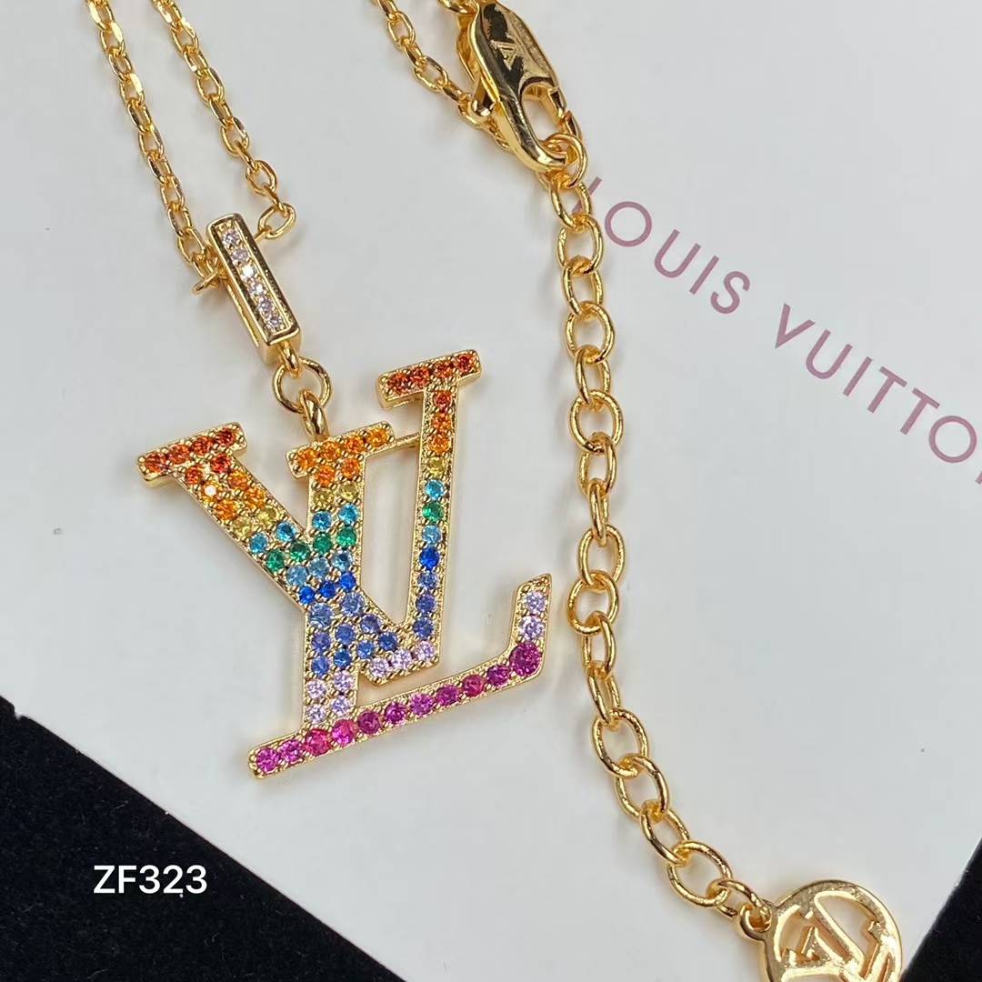 Louis Vuitton Colorful Diamond LV Letters Pendant Necklace - Rep Fashion™