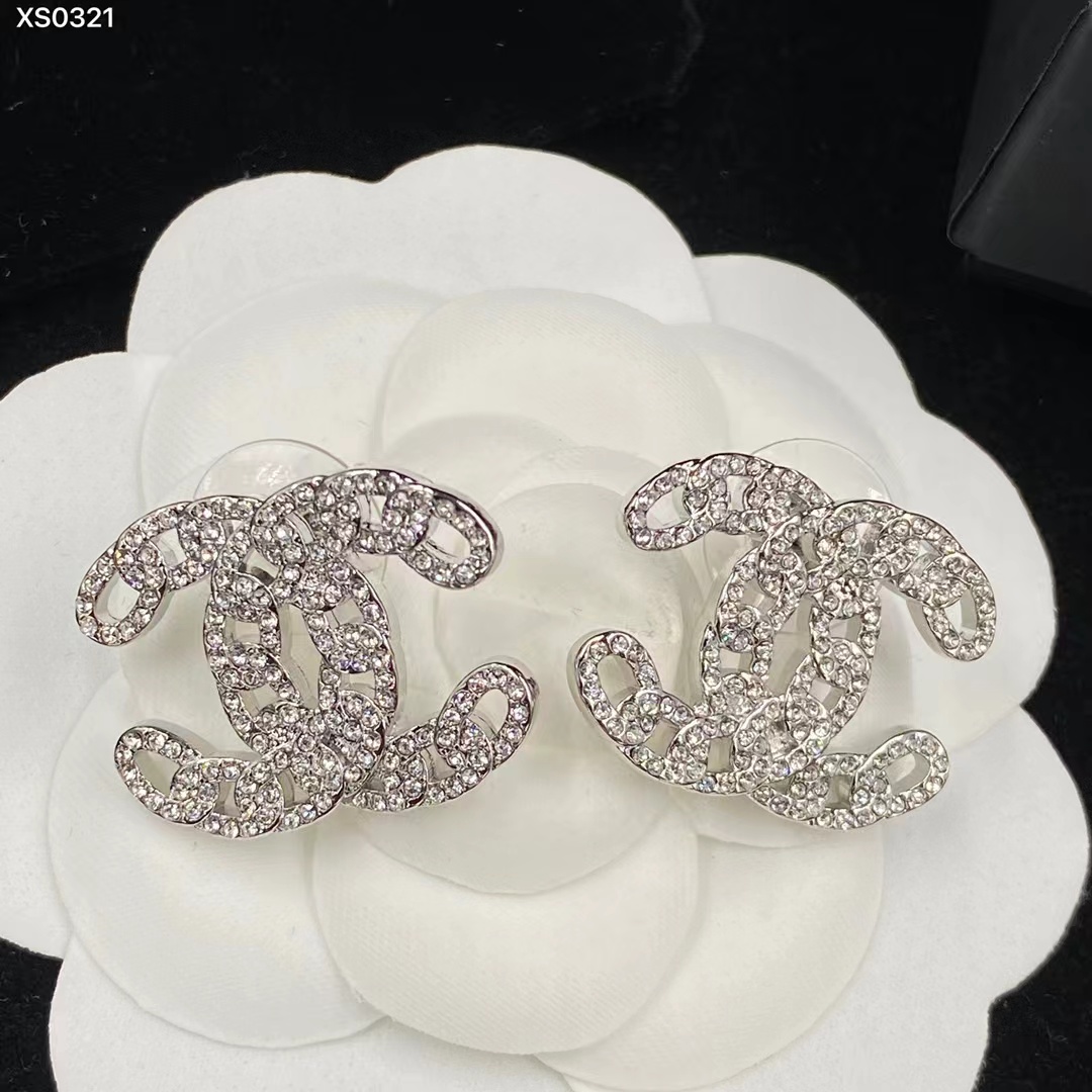 Chanel Silver Color Hollow Double C Earrings - Rep Fashion™