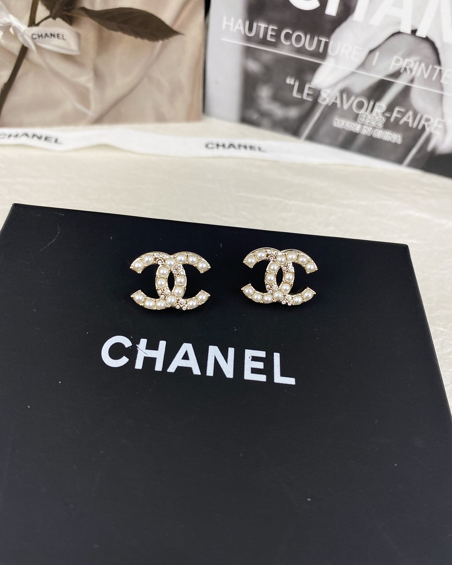Chanel Pearl and Diamond Paved CC Earrings - Rep Fashion™