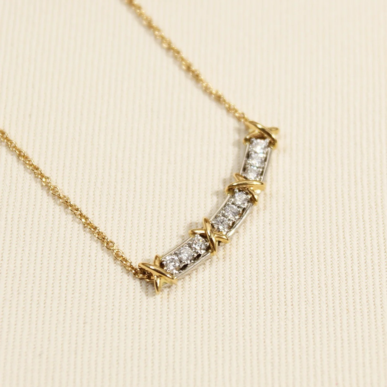 Jean Schlumberger by Tiffany Sixteen Stone Narrow Pendant Necklace with Diamonds - Rep Fashion™