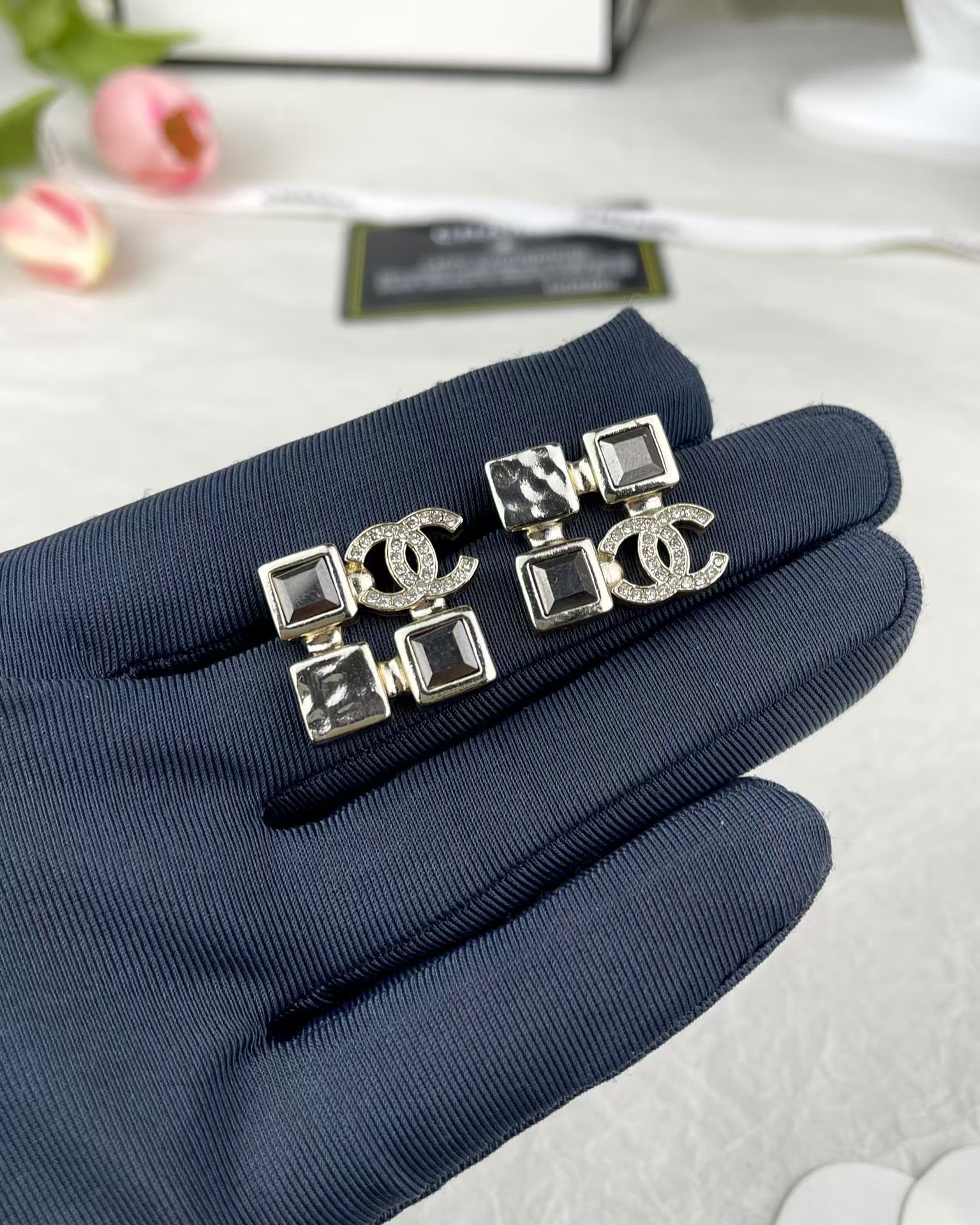 Chanel Square Rhinestone Earrings - Rep Fashion™