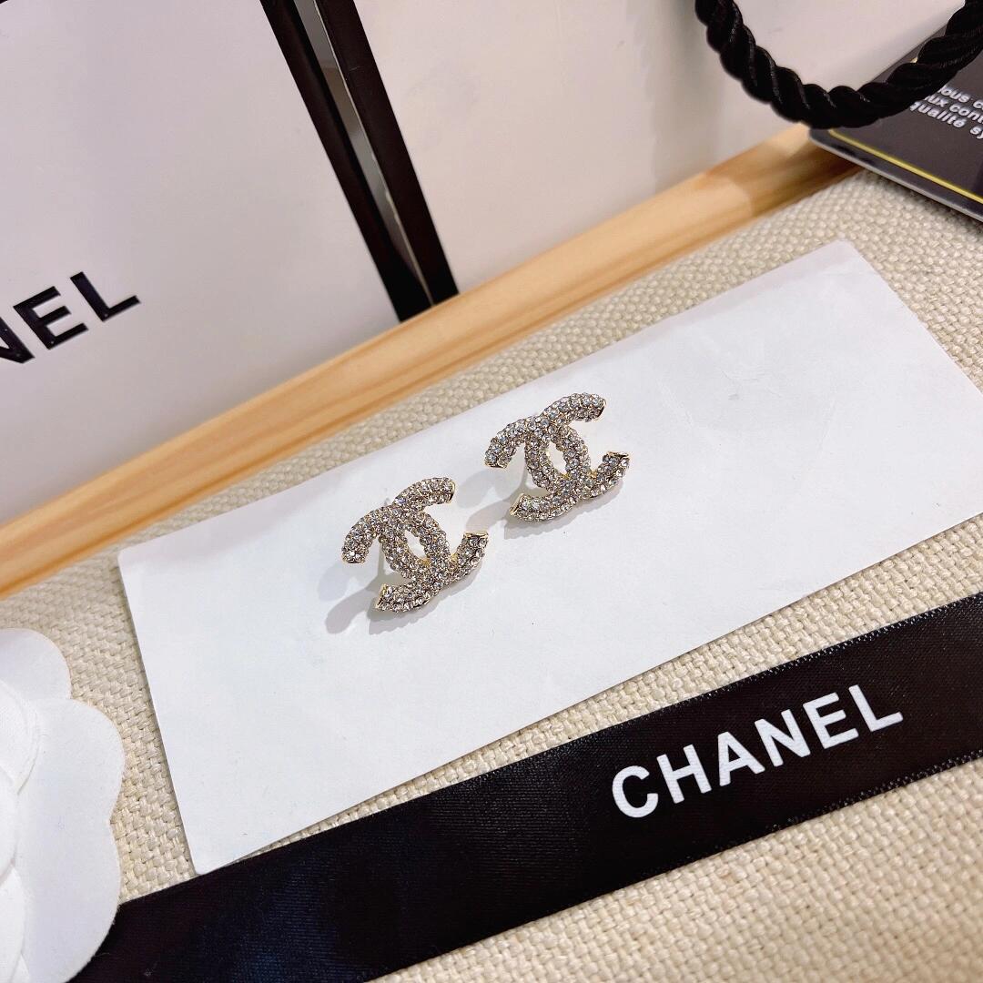 Chanel Full Diamond Paved CC Earrings - Rep Fashion™
