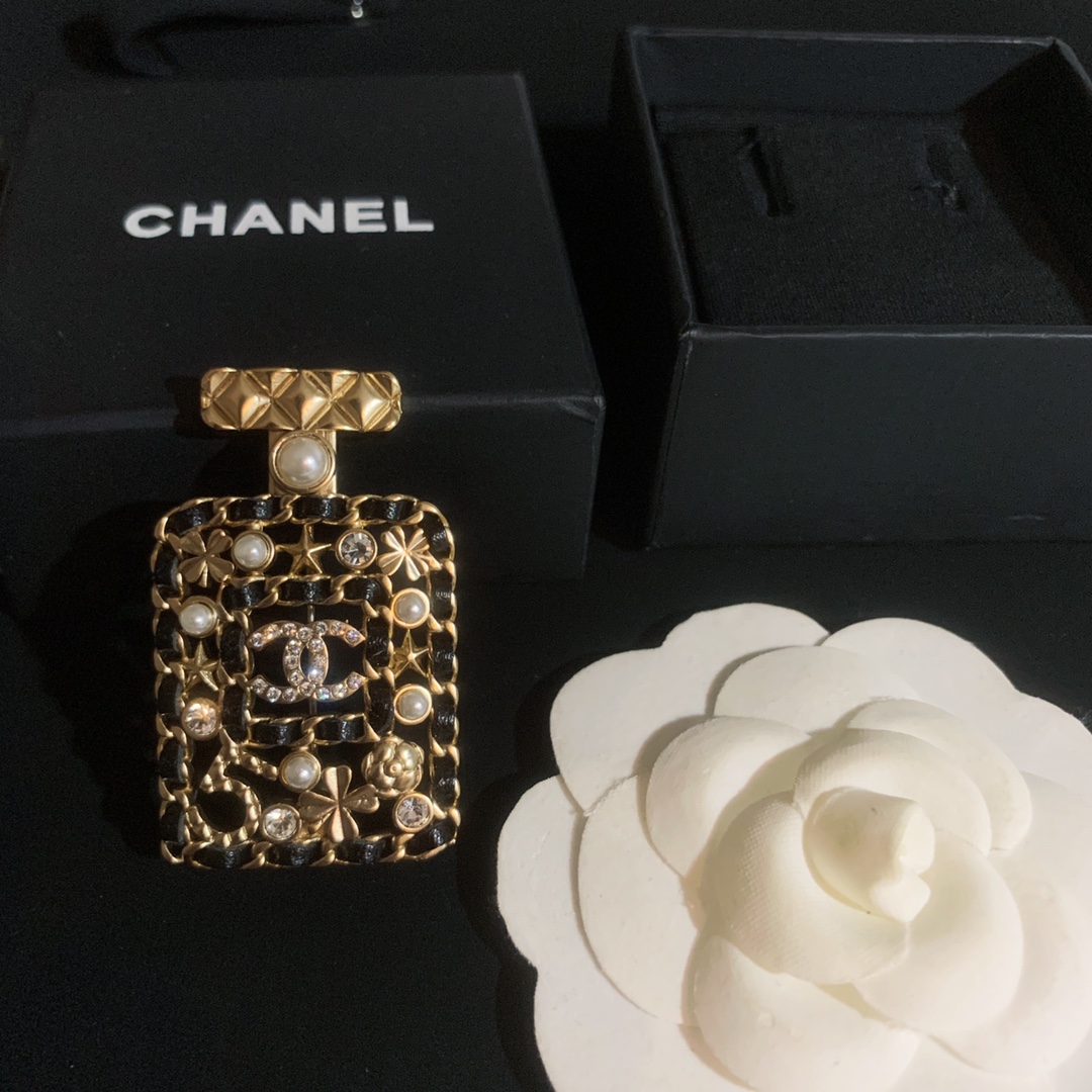 Chanel Leather Wrap Perfume Bottle Brooch - Rep Fashion™