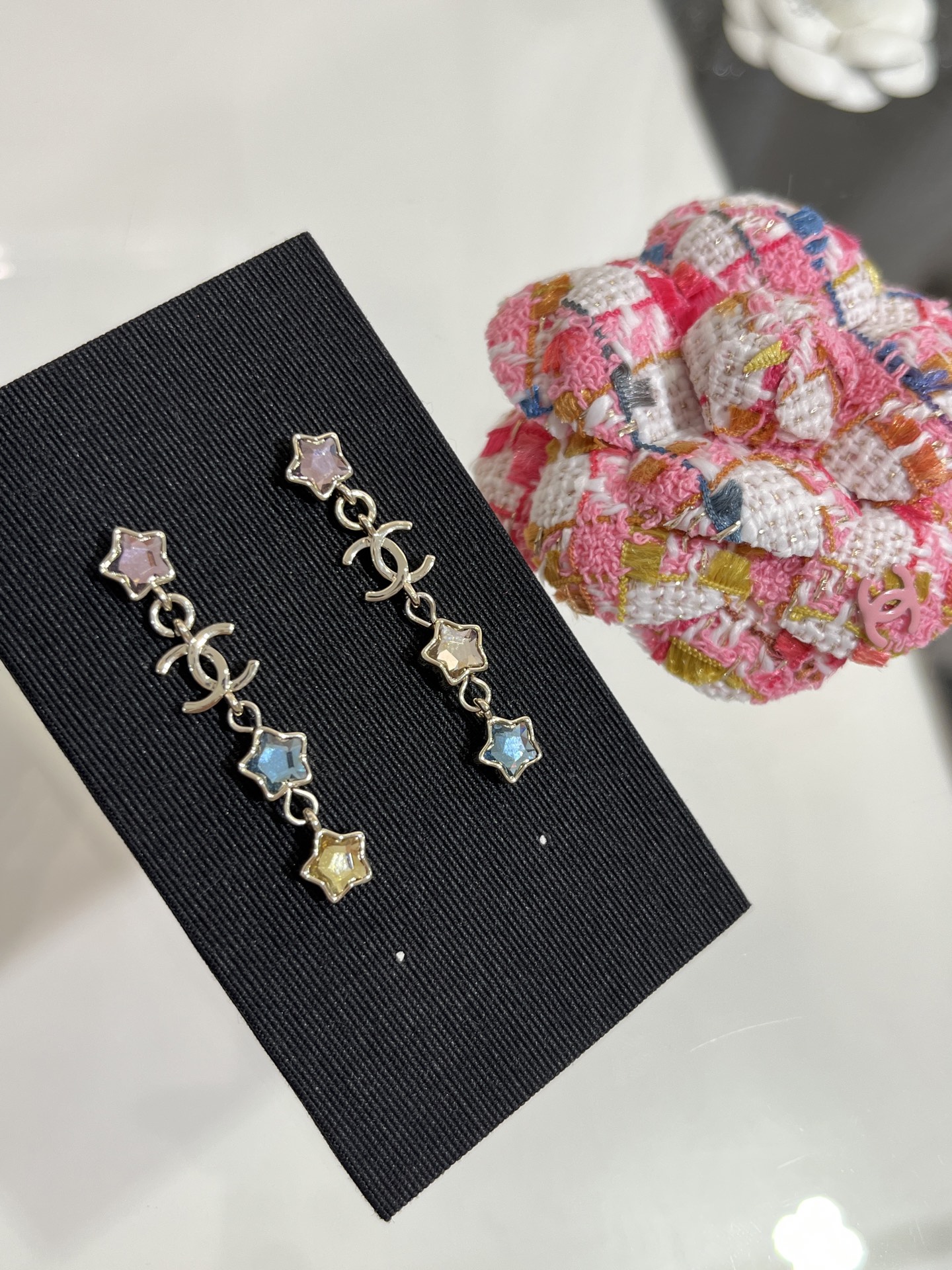 Chanel Asymmetric Colorful Crystal Star Tassel Earrings - Rep Fashion™