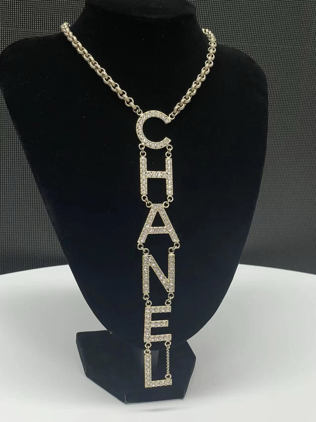 Chanel Light Gold Monogram Logo Drop Pendant Necklace - Rep Fashion™