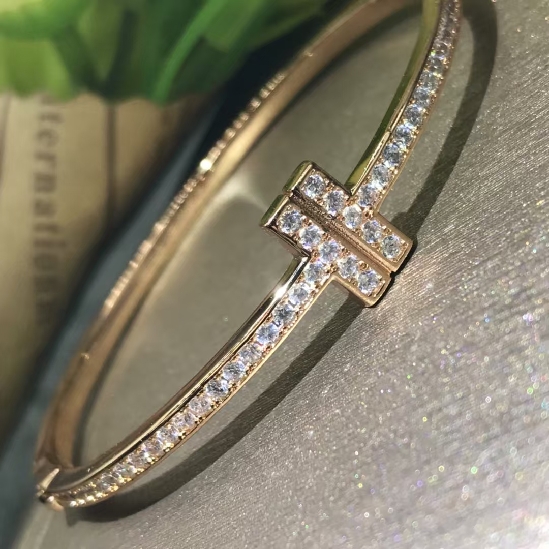 Tiffany Full Diamond Paved Double T Bangle Bracelet - Rep Fashion™