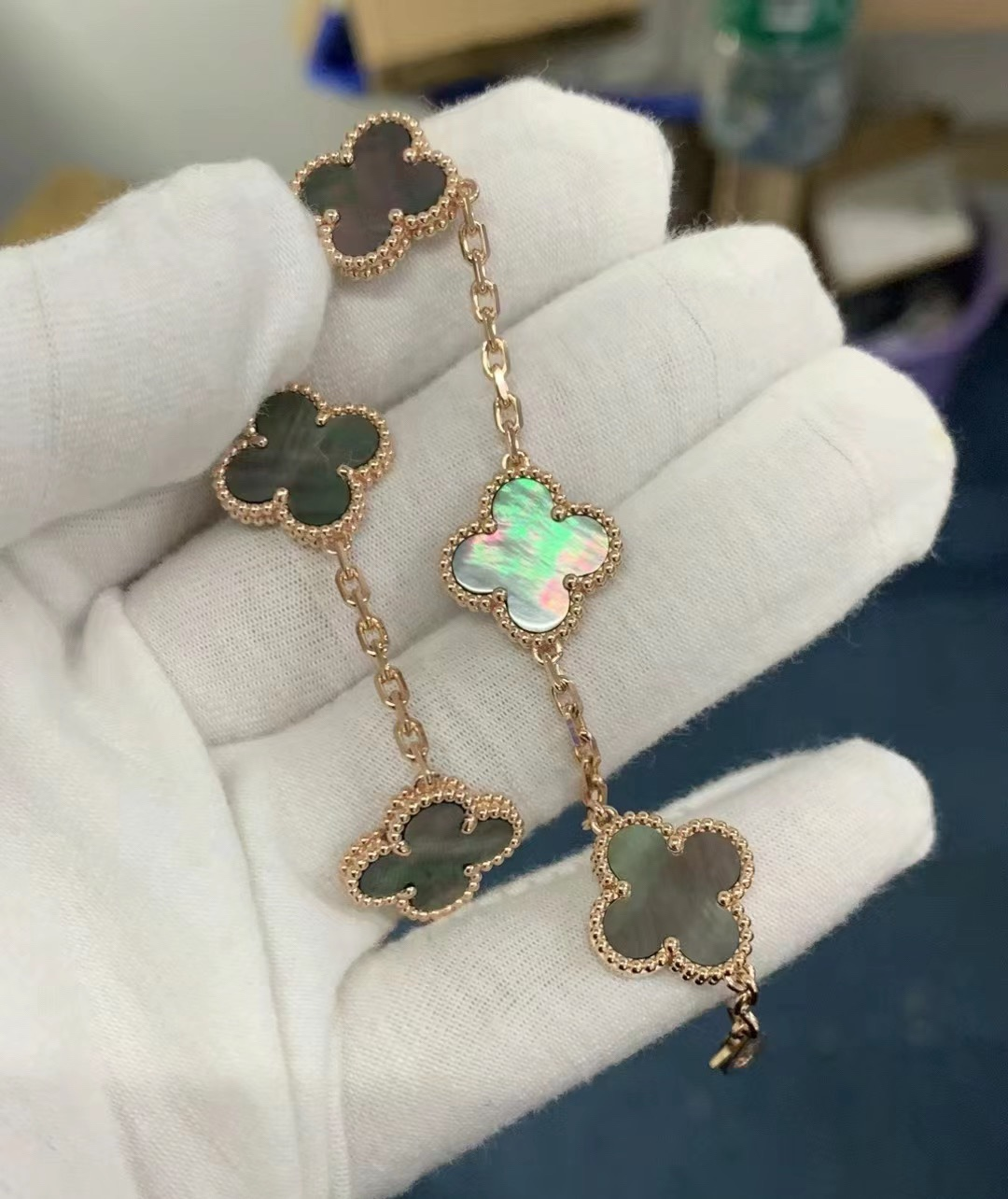 VCA Grey Clover Vintage Alhambra Bracelet, 5 Motifs - Rep Fashion™