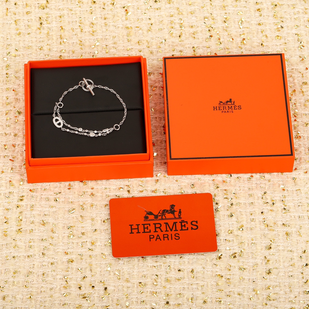 Hermes OT Clasp Two Layers Pig Nose Silver Bracelet - Rep Fashion™