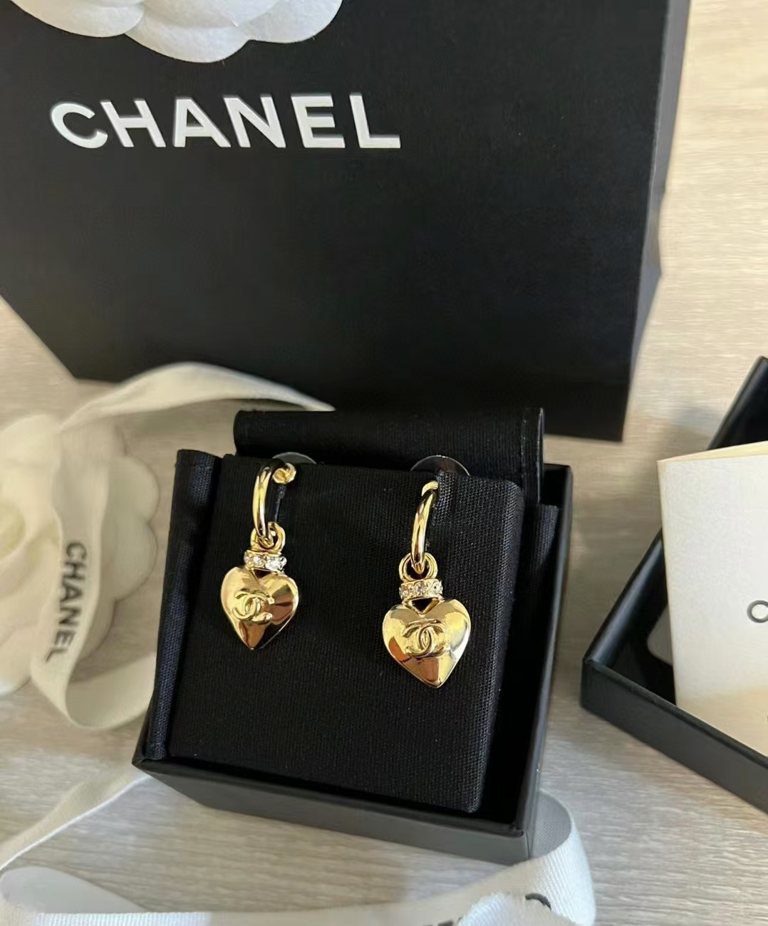 Chanel Gold Hoop with Heart Dangle Earrings - Rep Fashion™