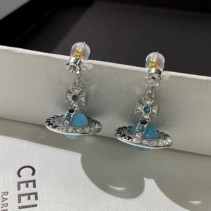 Vivienne Westwood Lake Blue Saturn Earrings - Rep Fashion™