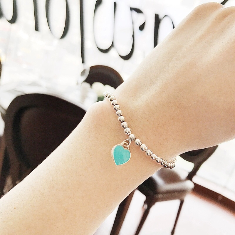Tiffany Blue Enamel Heart Tag Bead Bracelet in Silver Color - Rep Fashion™