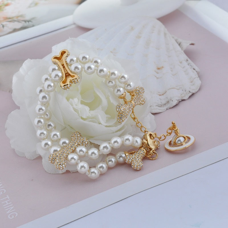 Vivienne Westwood 2 Row Pearl Mixing Bone Bracelet - Rep Fashion™