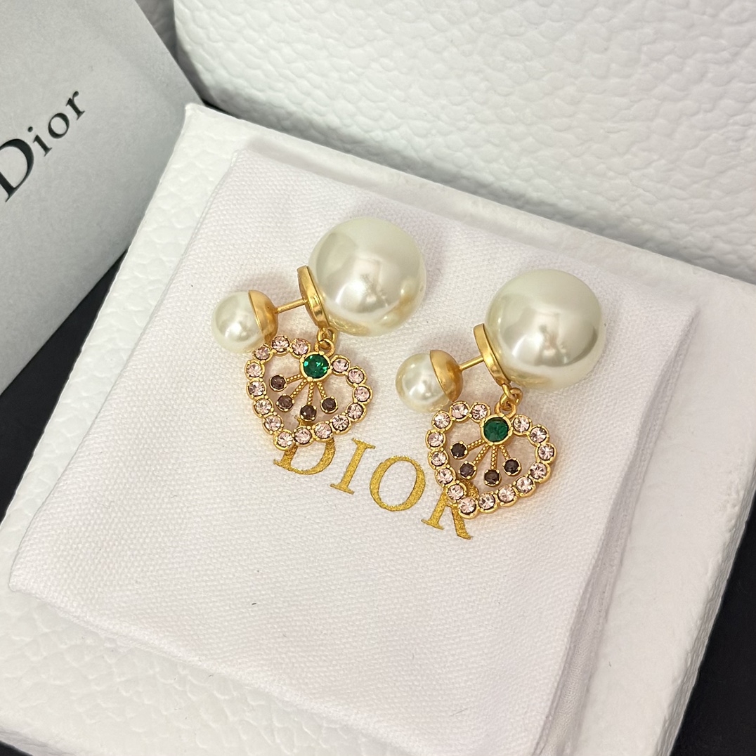 Dior Color Gem Heart Dangle Pearl Earrings - Rep Fashion™