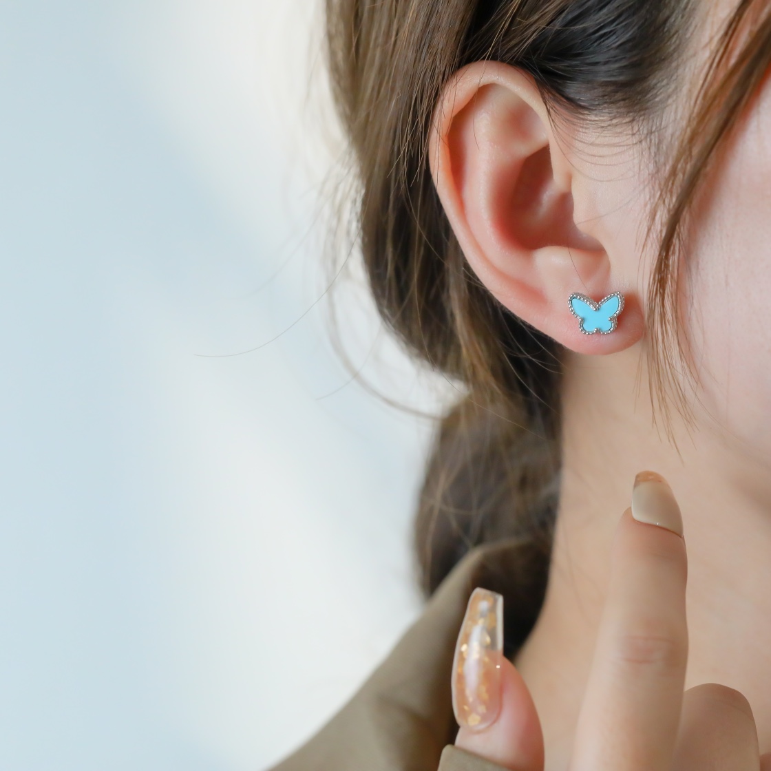 VCA Mini Blue Turquoise Butterfly Stud Earrings - Rep Fashion™