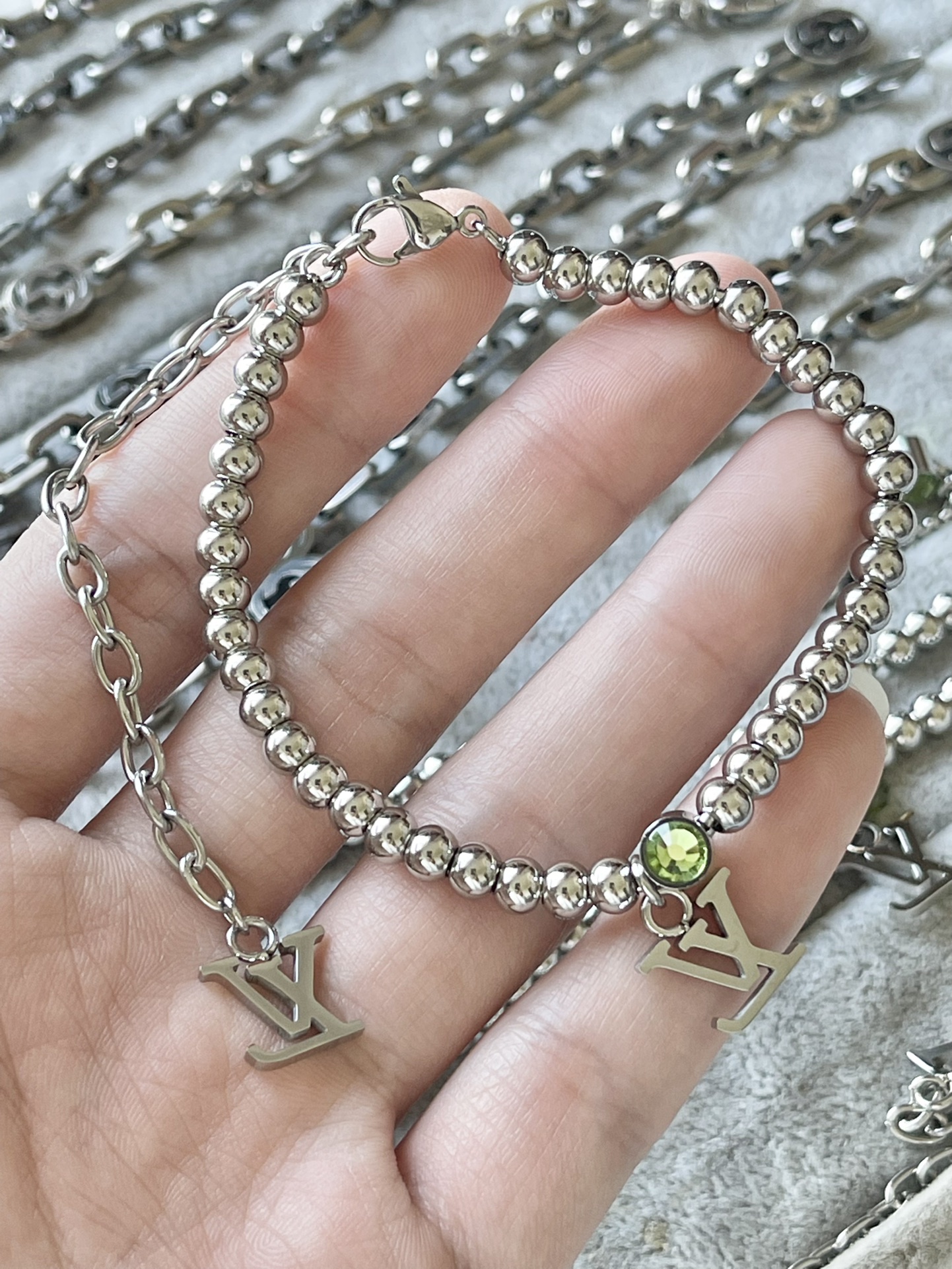 Louis Vuitton Steel Color Beads Men's Bracelet Necklace - Rep Fashion™