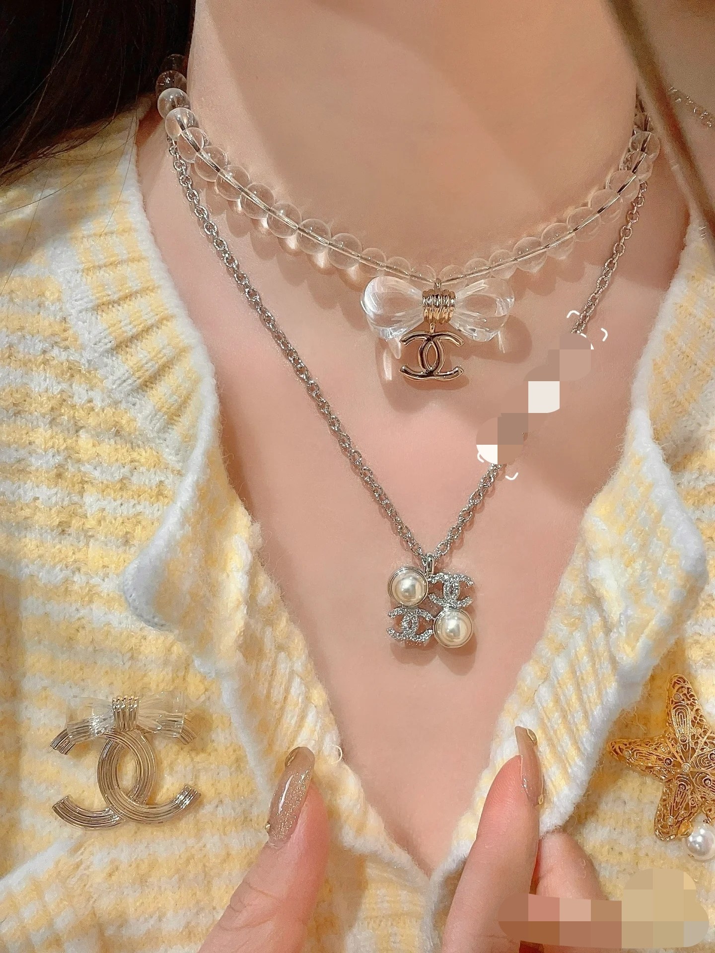 Chanel Silver Square Coco & Pearls Pendant Necklace - Rep Fashion™