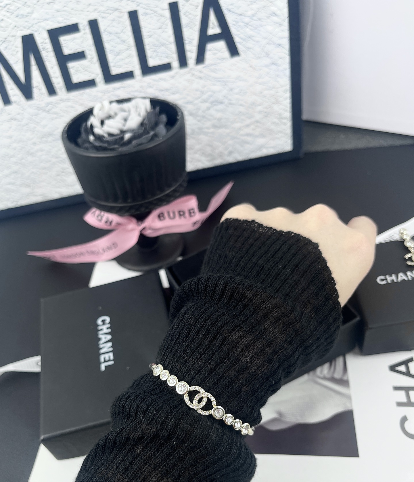 Chanel Rhinestone Open Cuff Bangle Bracelet - Rep Fashion™