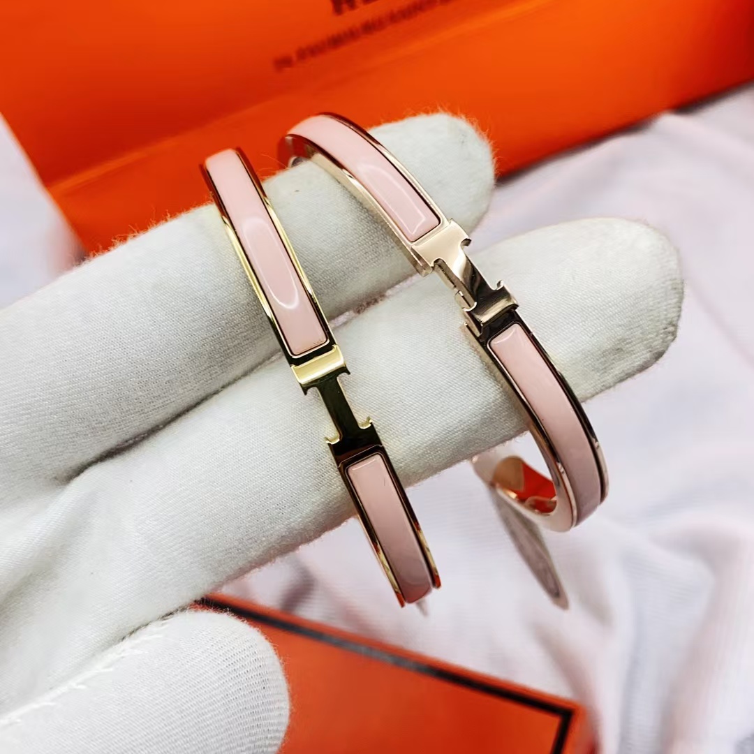 Hermes H Pink Enamel Bangle Bracelet - Rep Fashion™