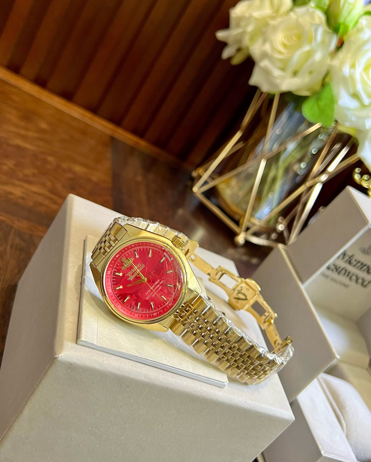 Vivienne Westwood Rose Red Dial Gold Band Watch - 40MM - Rep Fashion™