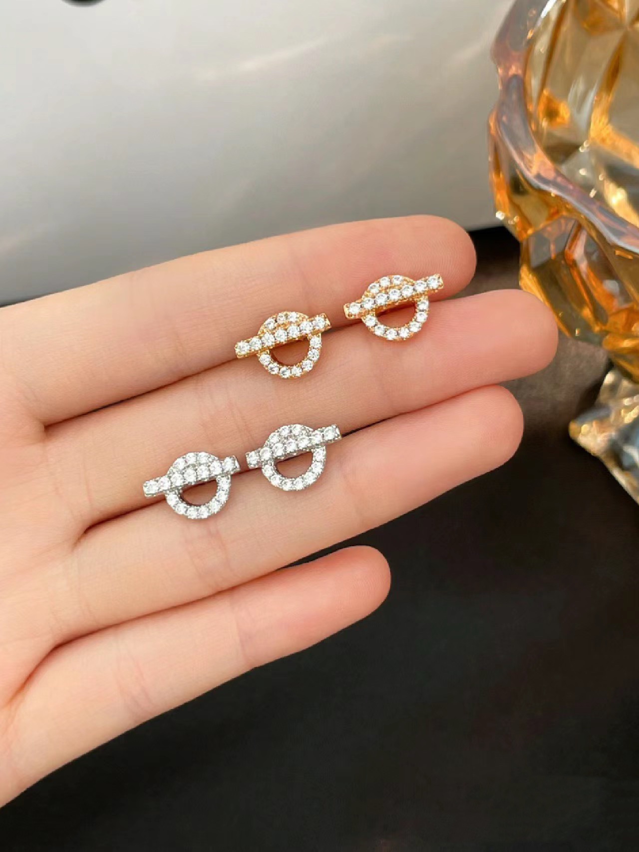 Hermes Diamond Paved Q Stud Earrings - Rep Fashion™