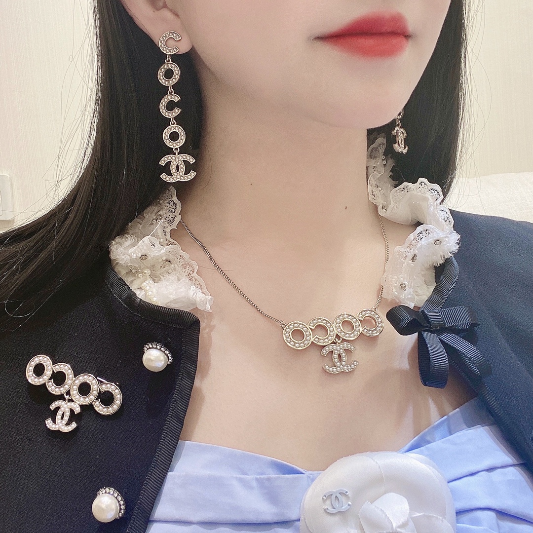 Coco Chanel Brooch Earrings Necklace - Rep Fashion™