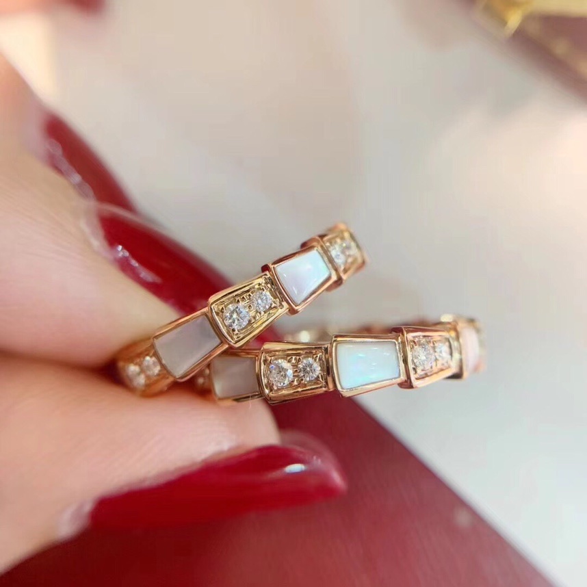 Bvlgari Rose Gold White Mother of Pearl Serpenti Viper Ring - Rep Fashion™