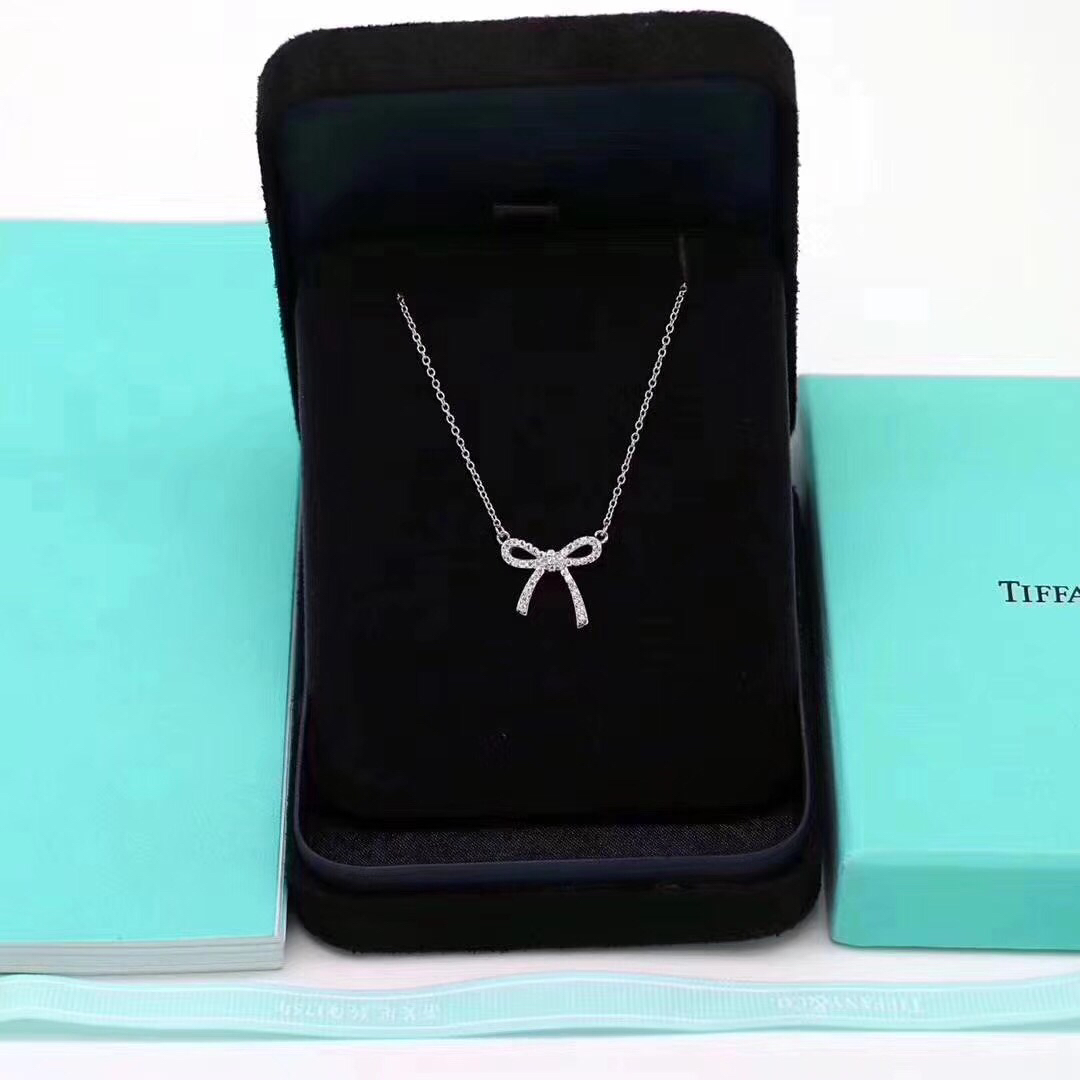 Tiffany Mini Full Diamond Bow Pendant Necklace - Rep Fashion™