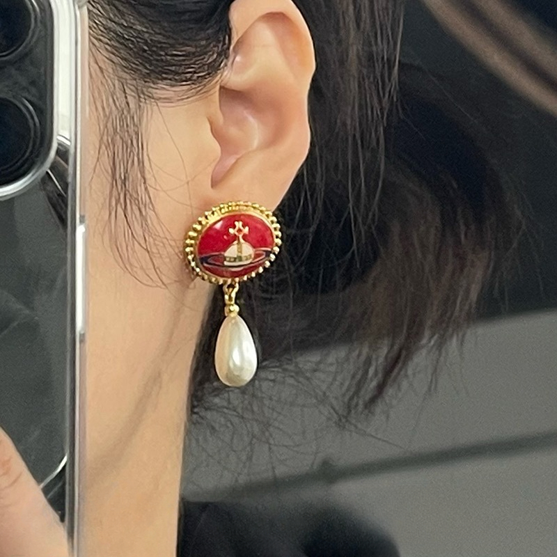 Vivienne Westwood Enamel Saturn Waterdrop Pearl Earrings - Rep Fashion™