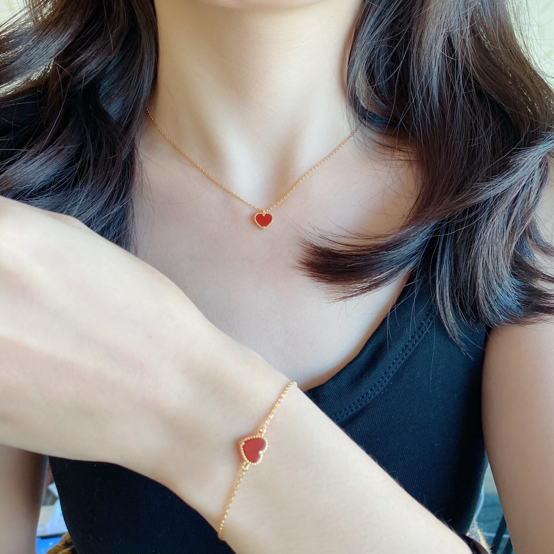 VCA Yellow Gold Red Sweet Heart Earrings Bracelet Necklace - Rep Fashion™