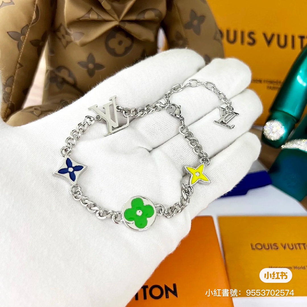 Louis Vuitton 4 Motifs Green Yellow Star Sun Blossom Chain Bracelet - Rep Fashion™